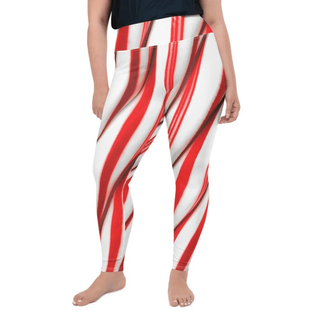 3D Candy Cane Plus Size Leggings