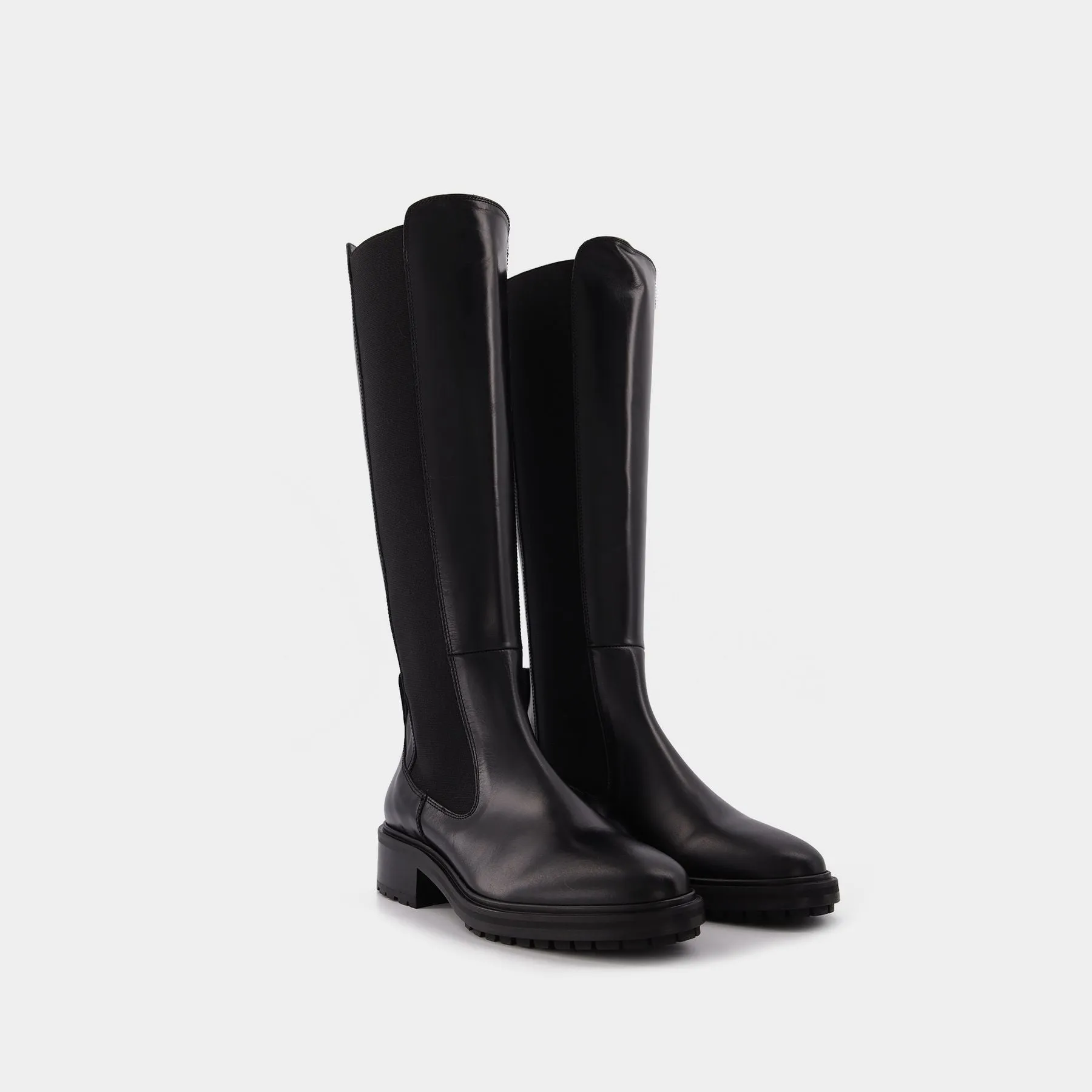 Aeyde  Blanca 40Mm Round Toe Tread in black leatherKnee High Boot