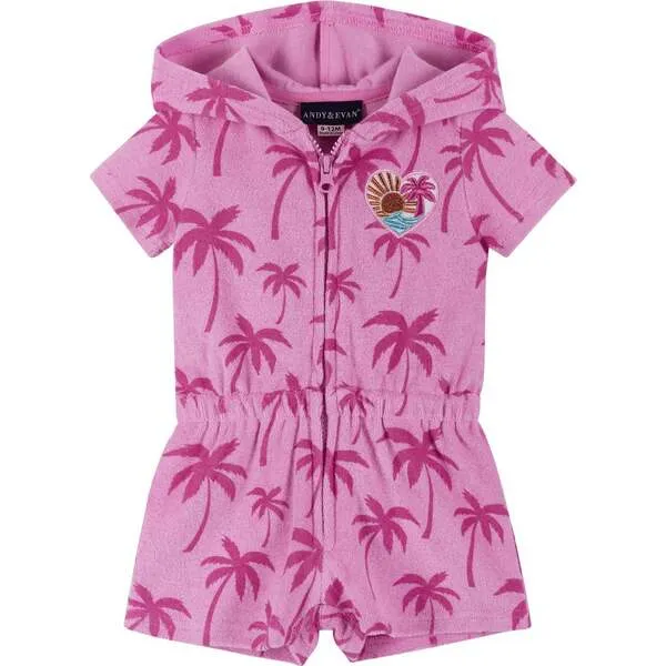 Andy & Evan Infant Pink Palms Hooded Terry Romper