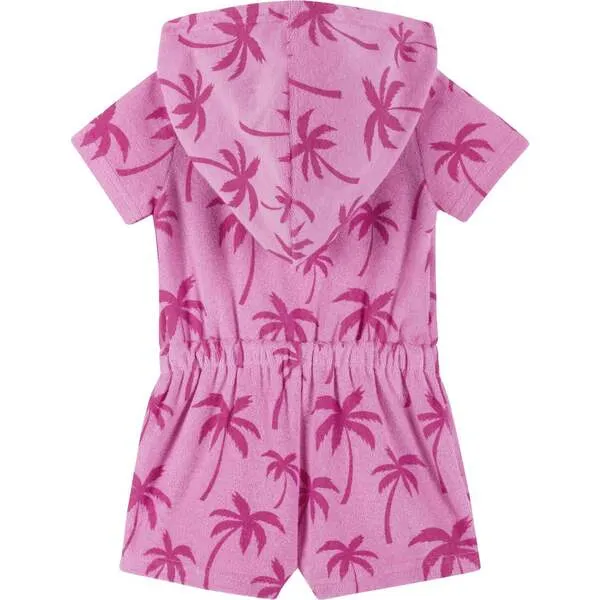 Andy & Evan Infant Pink Palms Hooded Terry Romper