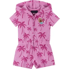 Andy & Evan Infant Pink Palms Hooded Terry Romper