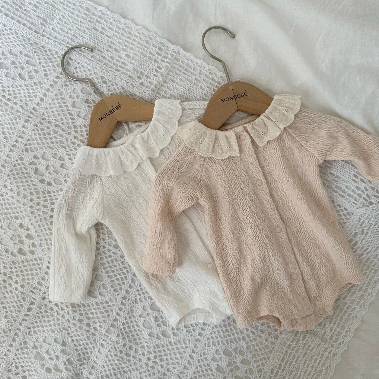 Baby Monbebe Eyelet Collar Textured Romper Romper (3-24m) - 2 Colors