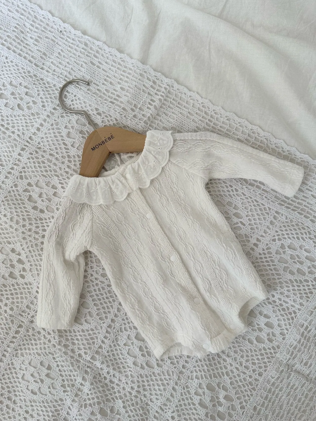 Baby Monbebe Eyelet Collar Textured Romper Romper (3-24m) - 2 Colors