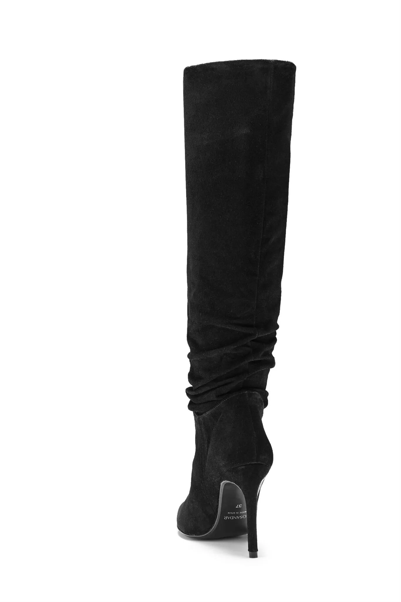 Belle Black Suede Heeled Slouch High Leg Boot