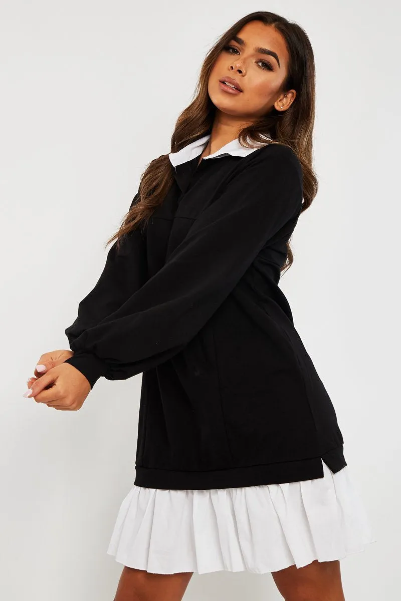 Black Oversized Jumper Shirt Dress - Islah