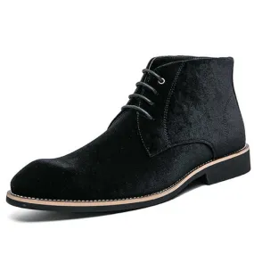 Black suede sewn accents lace up shoe boot