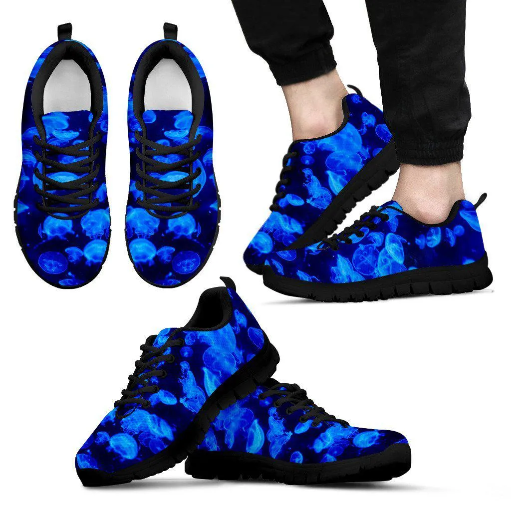 Blue Jelly Fish Black Border Men's Sneakers