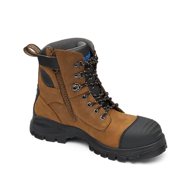 Blundstone 983 Lace Up Zip Sided Steel Cap Safety Boot in Crazy Horse Leather