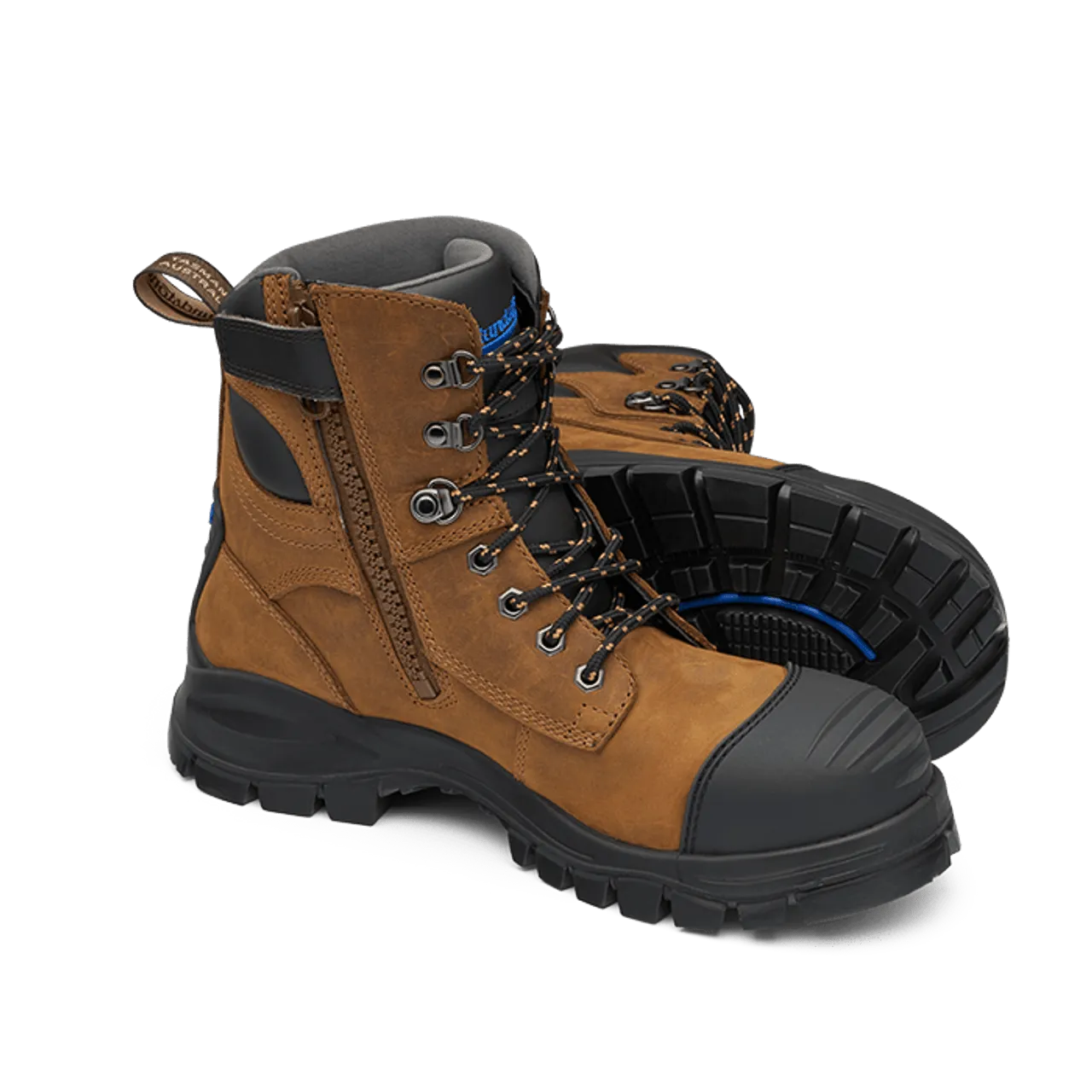 Blundstone 983 Lace Up Zip Sided Steel Cap Safety Boot in Crazy Horse Leather