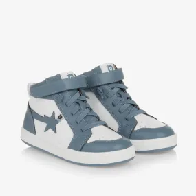 Boys Blue Leather High-Top Trainers