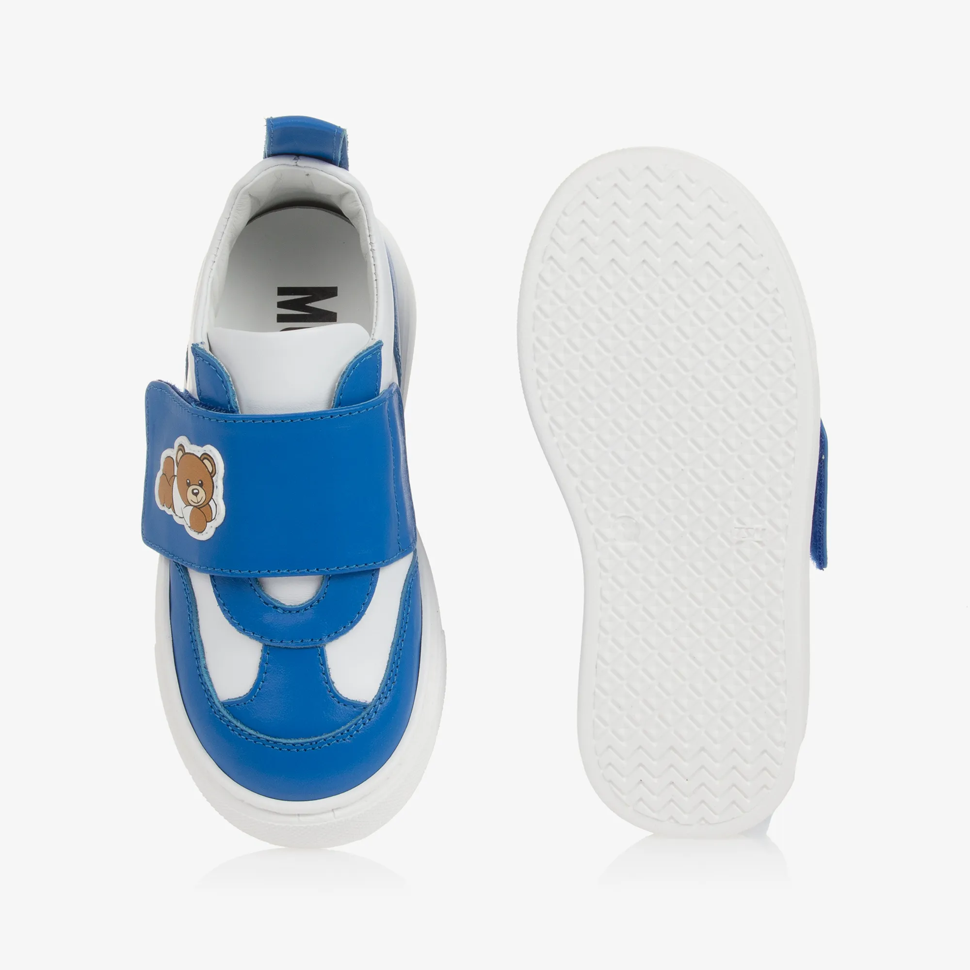 Boys Blue Leather Teddy Bear Trainers