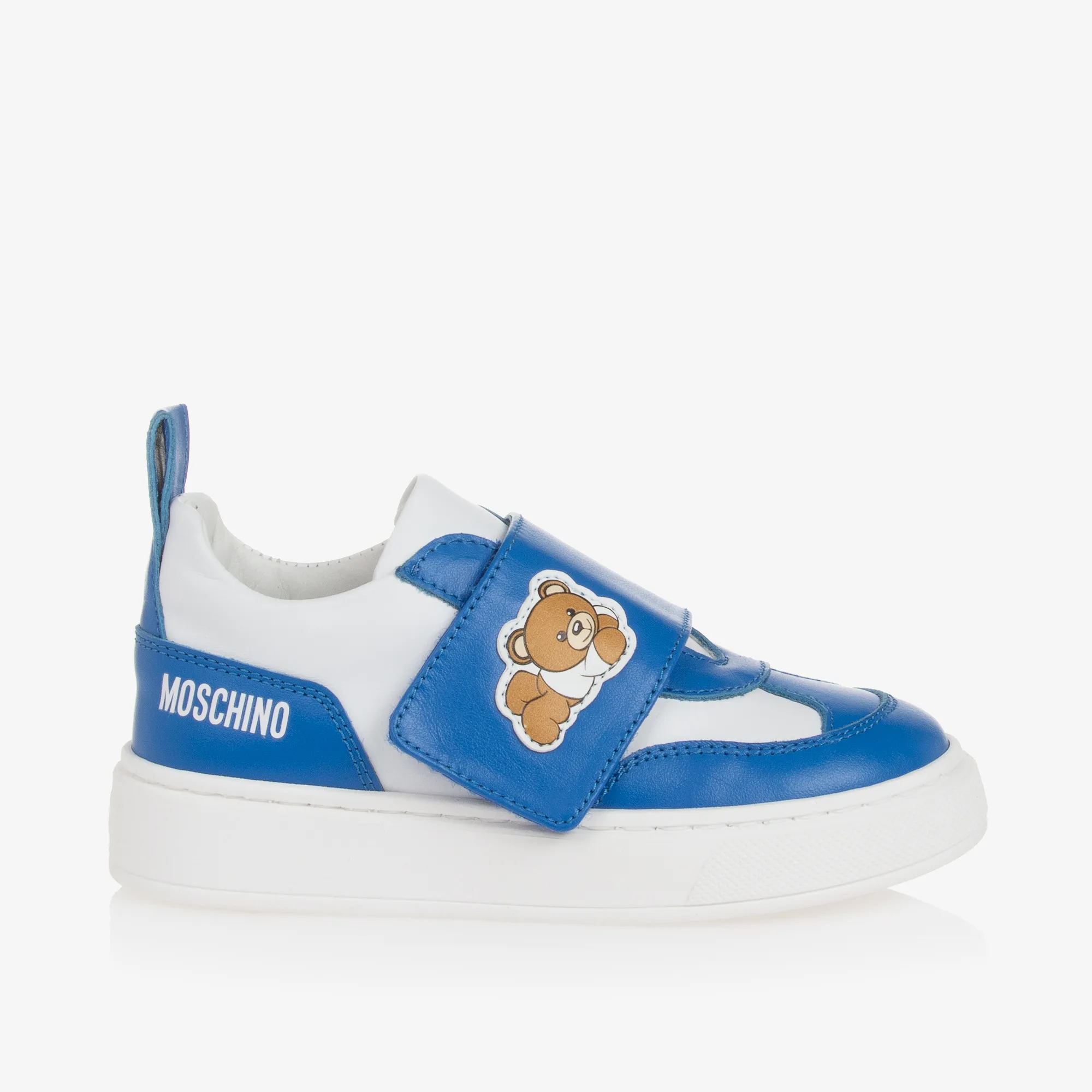 Boys Blue Leather Teddy Bear Trainers