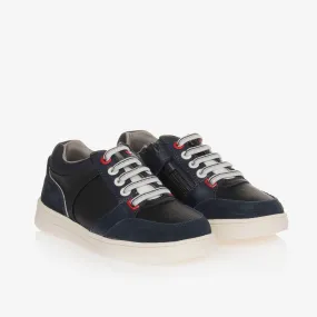 Boys Blue Leather Zip-Up Trainers