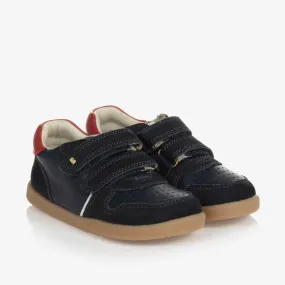 Boys Navy Blue & Red Leather Trainers