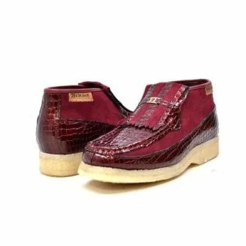 British Walkers Apollo Croc Men's Burgundy Crocodile Leather and Suede Crepe Sole Ankle Boot