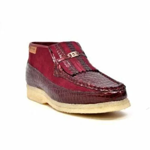 British Walkers Apollo Croc Men's Burgundy Crocodile Leather and Suede Crepe Sole Ankle Boot