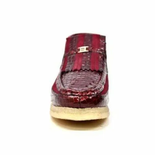 British Walkers Apollo Croc Men's Burgundy Crocodile Leather and Suede Crepe Sole Ankle Boot