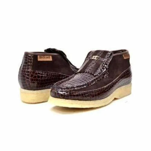 British Walkers Apollo Crocs Men's Brown Crocodile Leather and Suede Crepe Sole Ankle Boot