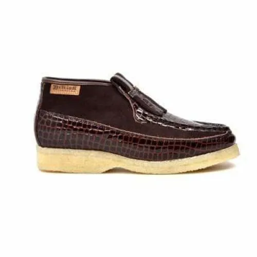 British Walkers Apollo Crocs Men's Brown Crocodile Leather and Suede Crepe Sole Ankle Boot