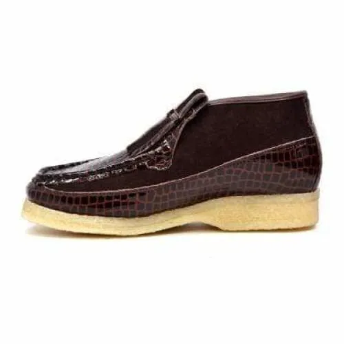 British Walkers Apollo Crocs Men's Brown Crocodile Leather and Suede Crepe Sole Ankle Boot