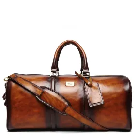 Brune & Bareskin Veg Tanned Tan Hand Painted Leather Duffle Bag With Golden Accent