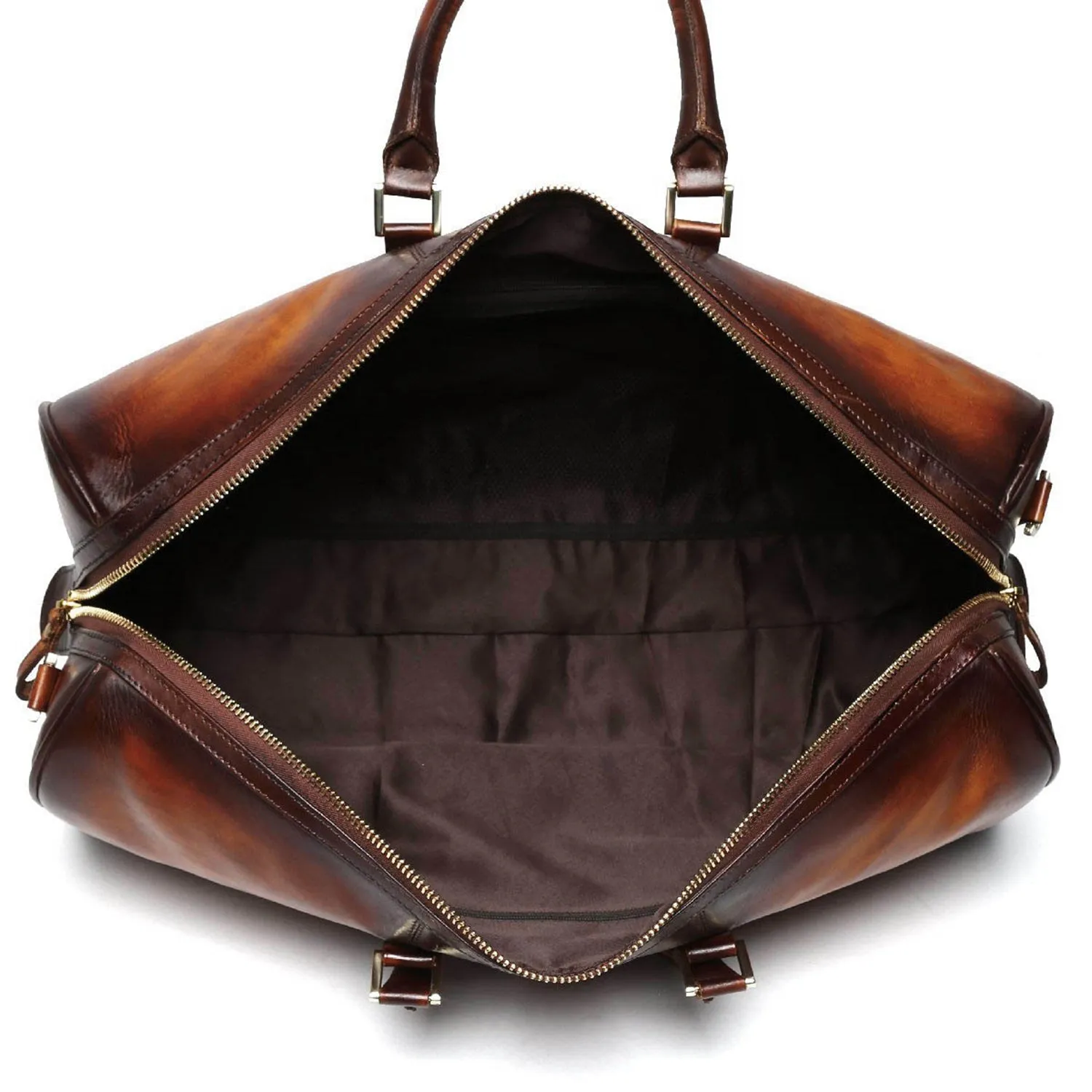 Brune & Bareskin Veg Tanned Tan Hand Painted Leather Duffle Bag With Golden Accent