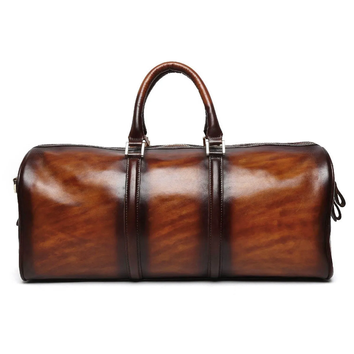 Brune & Bareskin Veg Tanned Tan Hand Painted Leather Duffle Bag With Golden Accent