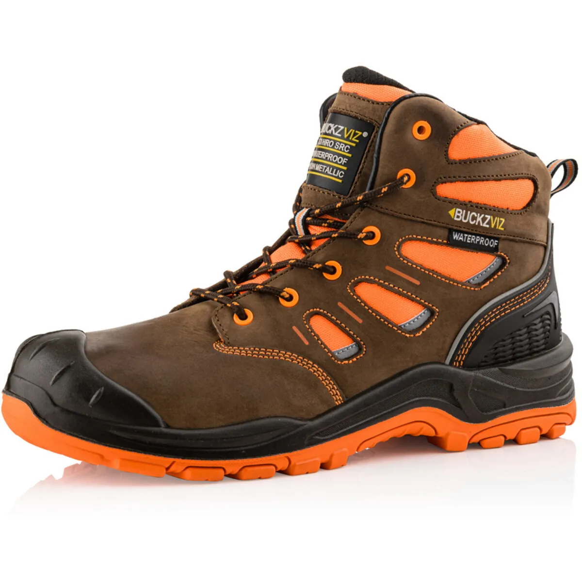 Buckbootz BVIZ2 Buckz Viz Black or Brown Leather/Hi-Viz Cordura S3 Non Metallic Hiker Safety Boot