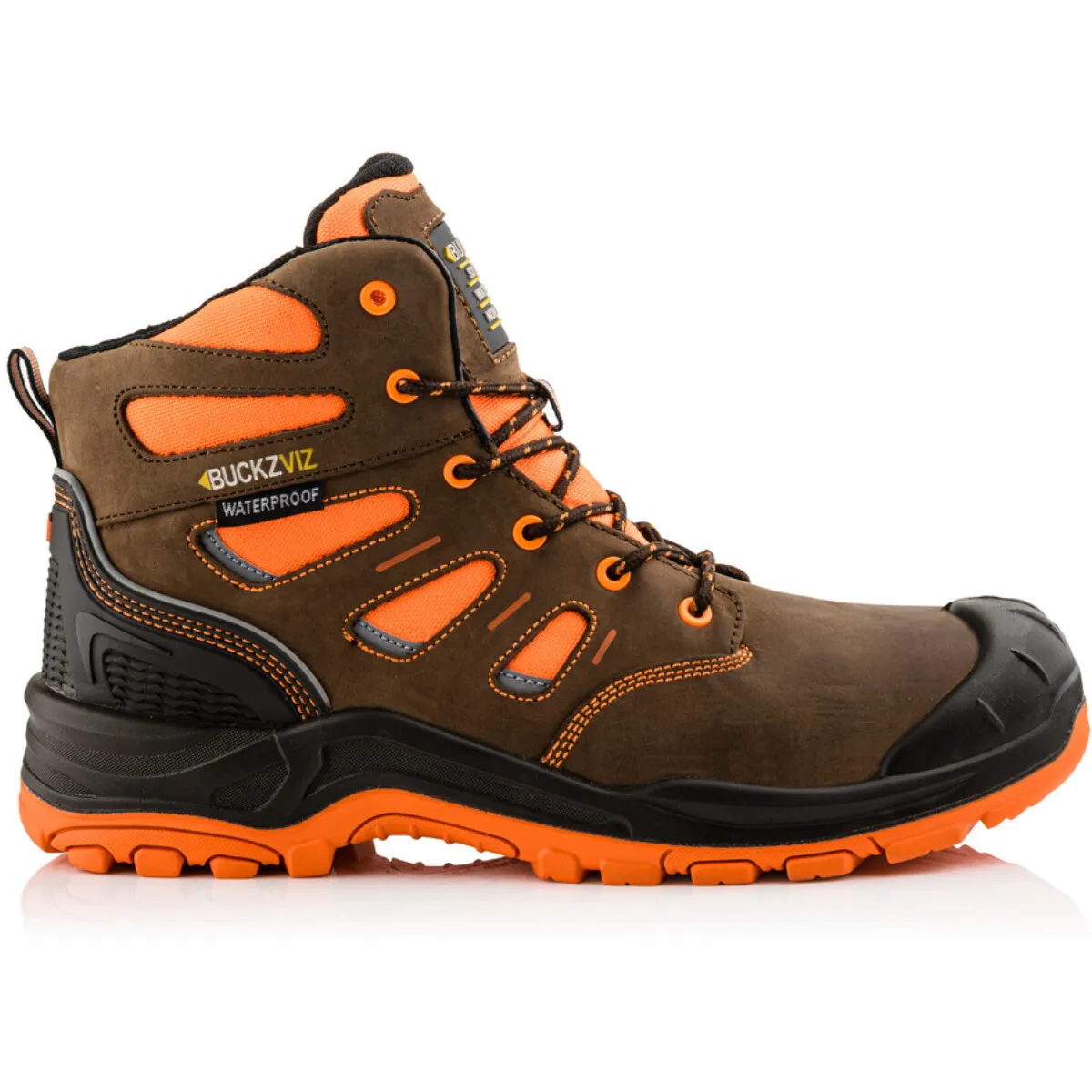 Buckbootz BVIZ2 Buckz Viz Black or Brown Leather/Hi-Viz Cordura S3 Non Metallic Hiker Safety Boot