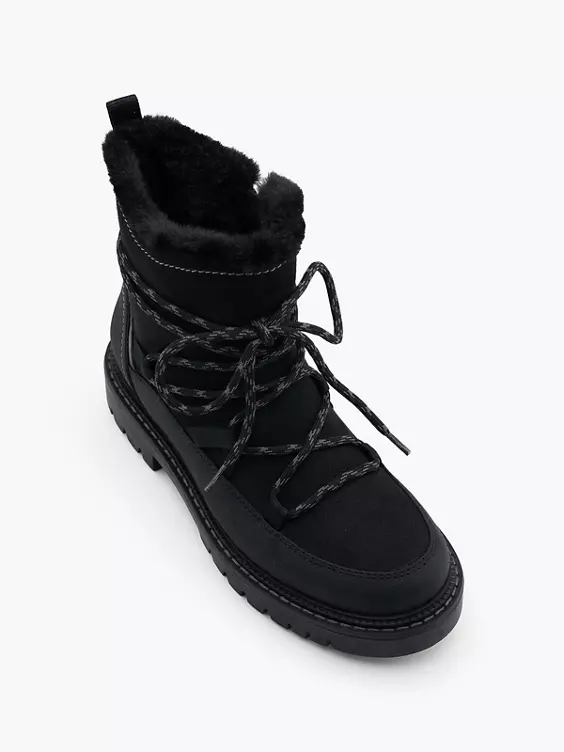 Catwalk  Black Panelled Lace Up Hiker Boot