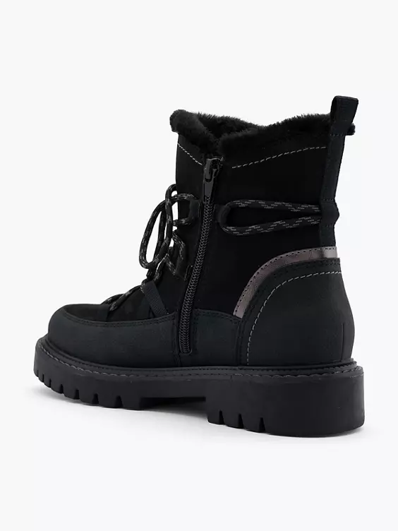 Catwalk  Black Panelled Lace Up Hiker Boot