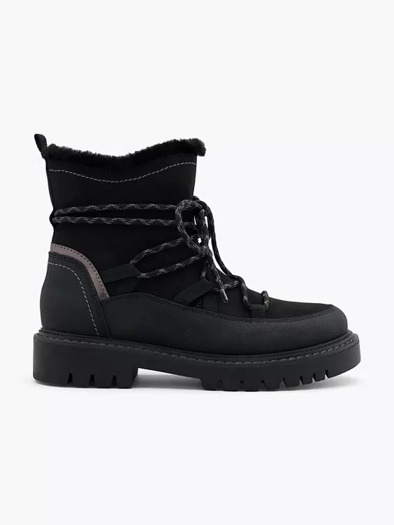 Catwalk  Black Panelled Lace Up Hiker Boot