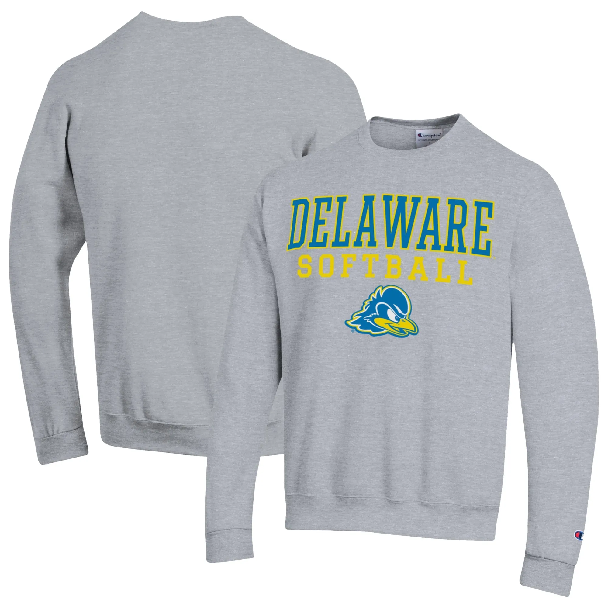 Champion  Delaware Fightin' Blue Hens Gray Stack Logo Softball Powerblend Pullover Sweatshirt