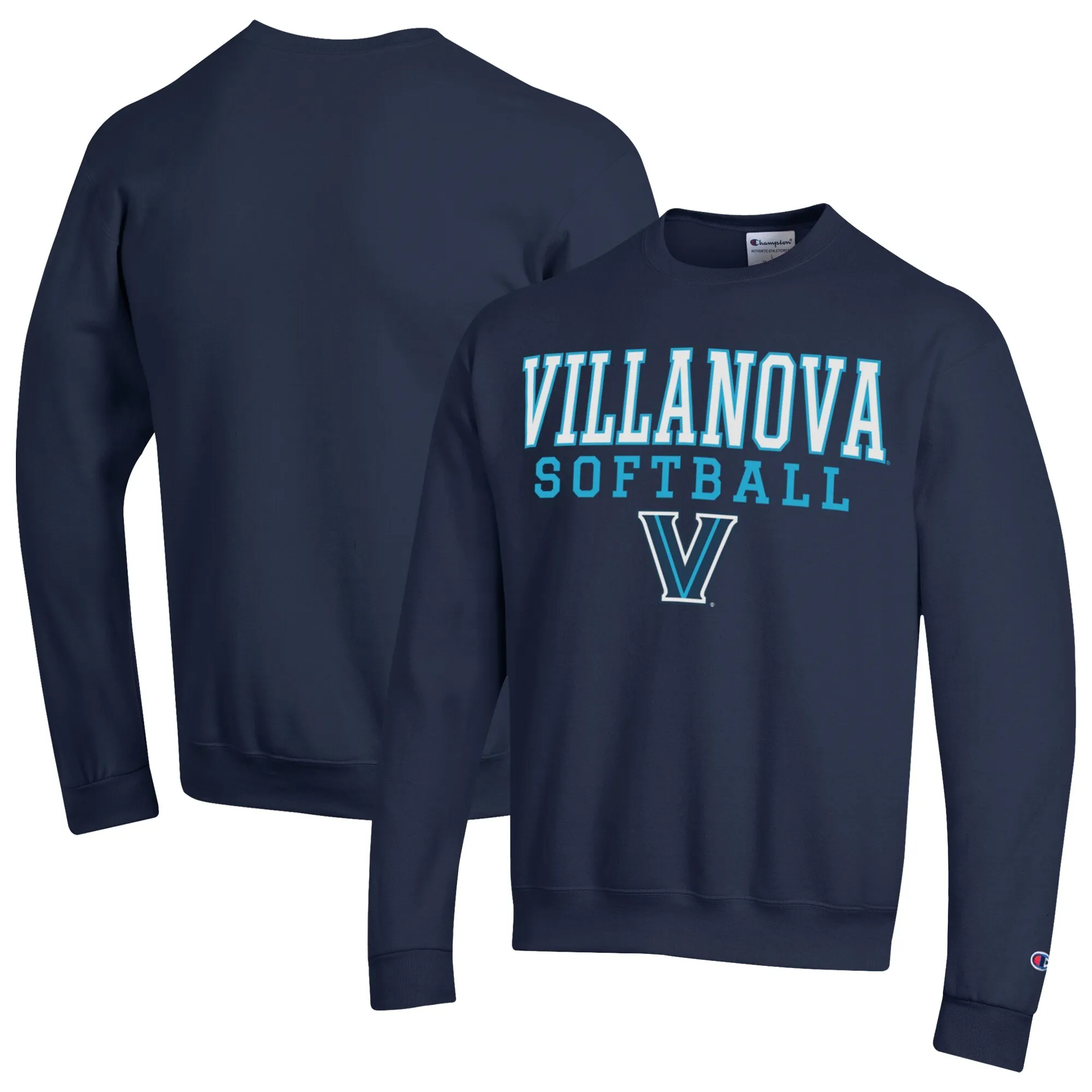 Champion  Villanova Wildcats Navy Stack Logo Softball Powerblend Pullover Sweatshirt