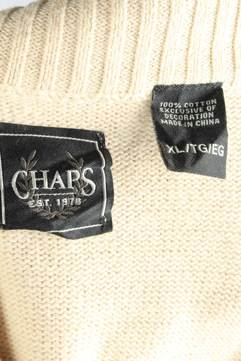 Chaps Button Neck Jumper Pullover 90s Beige XL - Pepper Tree London