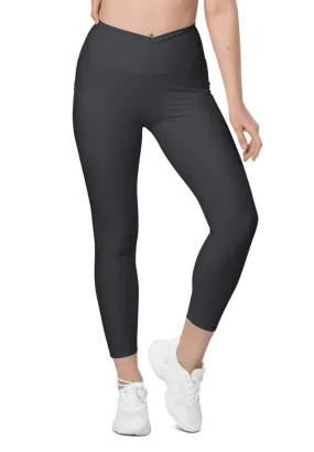 Charcoal Black Crossover Leggings With Pockets