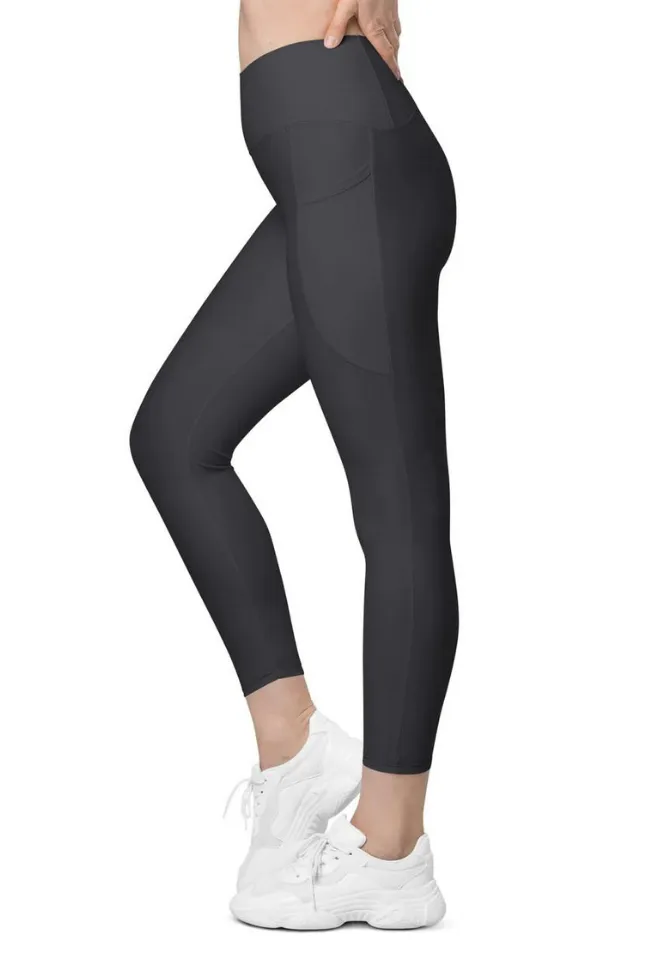 Charcoal Black Crossover Leggings With Pockets