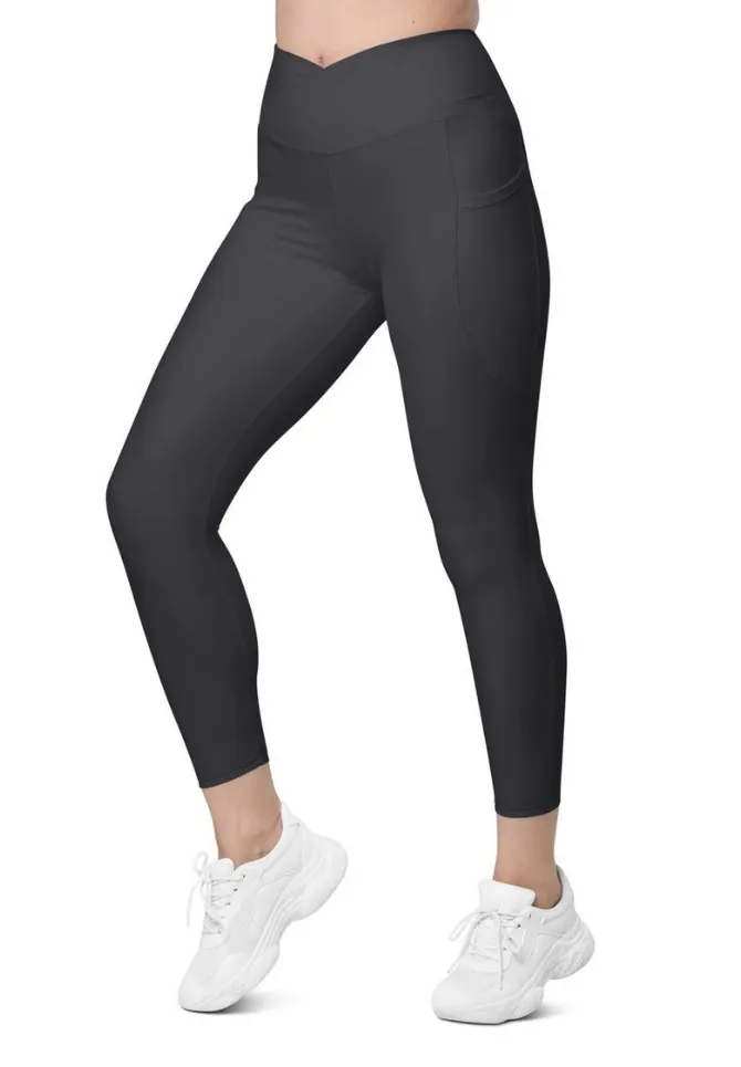 Charcoal Black Crossover Leggings With Pockets