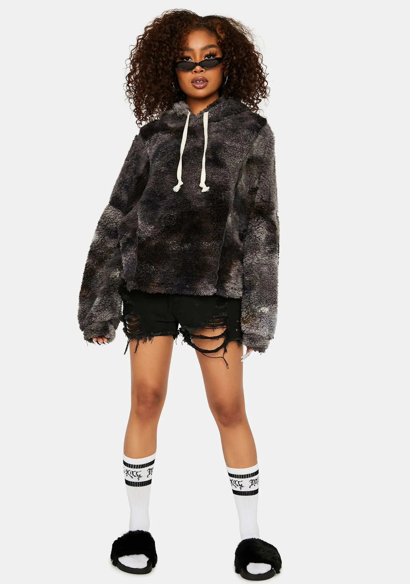 Charcoal In The Middle Sherpa Tie Dye Hoodie-