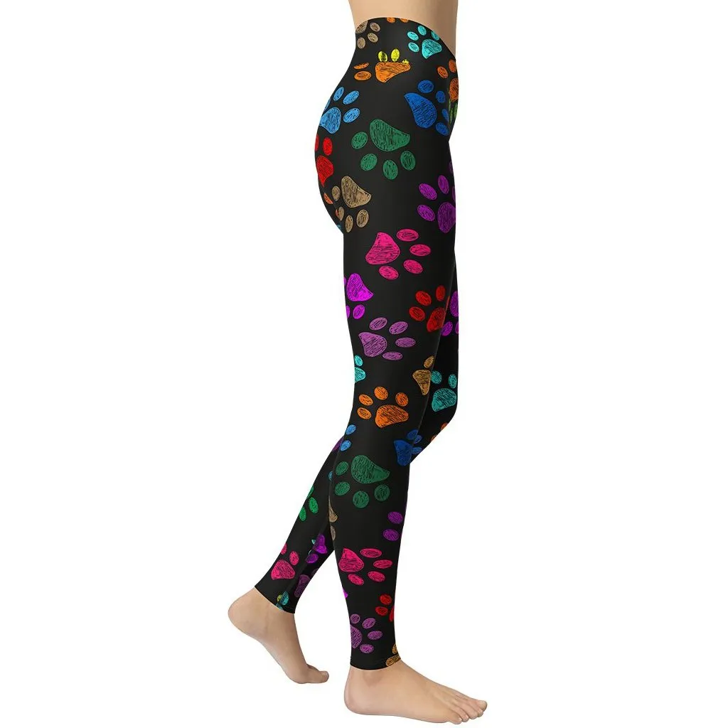 Colorful Paw Pattern Yoga Leggings