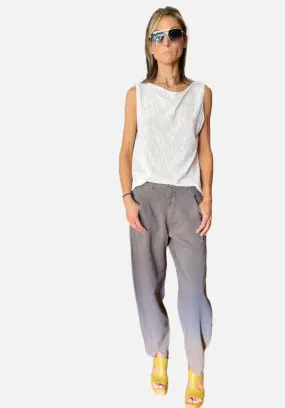 Comfort Fit Stretch Linen Viscose Trousers - Grey