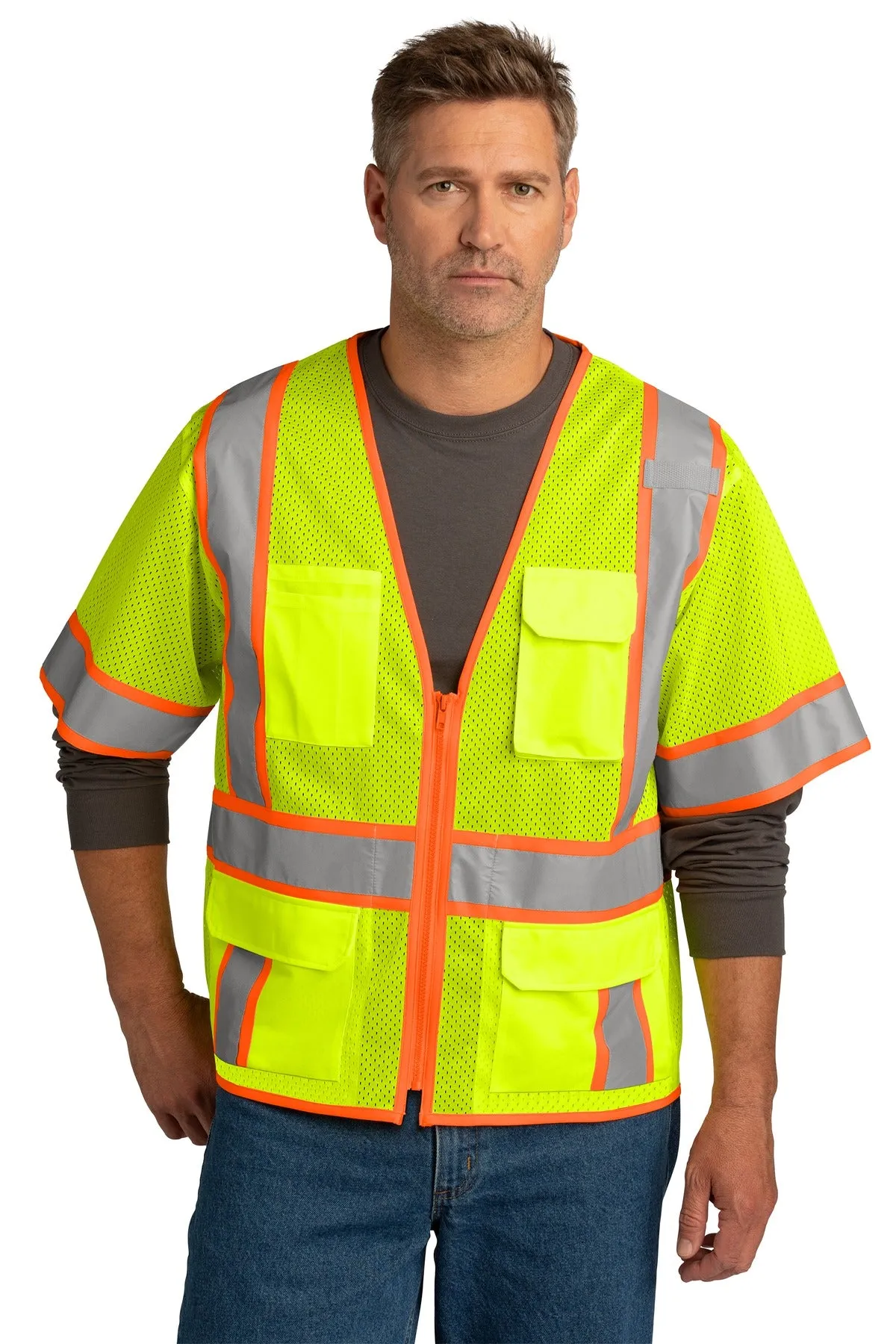 CornerStone  ANSI 107 Class 3 Surveyor Mesh Zippered Two-Tone Short Sleeve Vest. CSV106