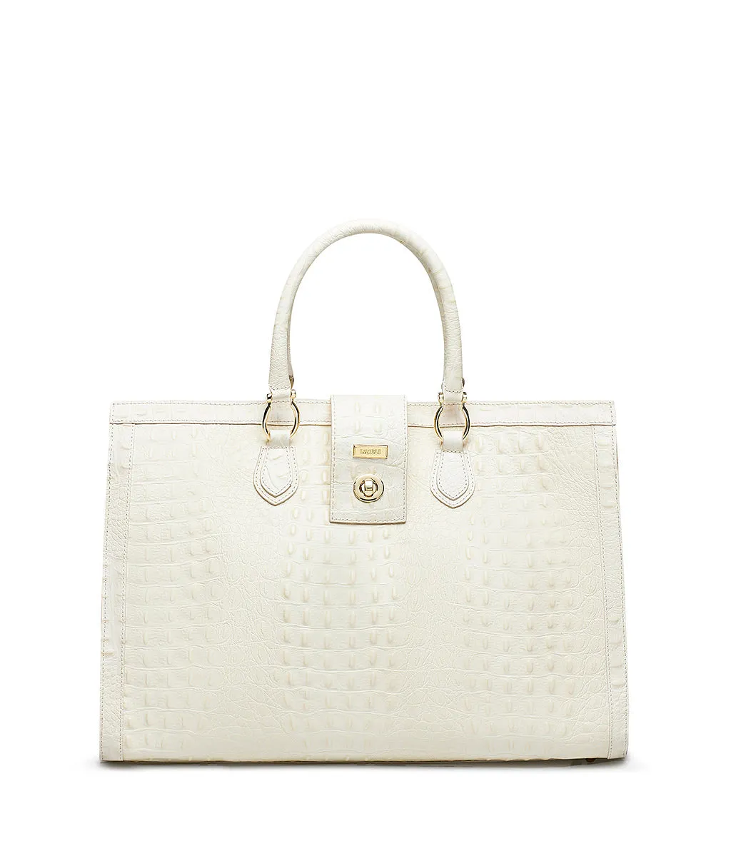 Cream embossed leather tote bag