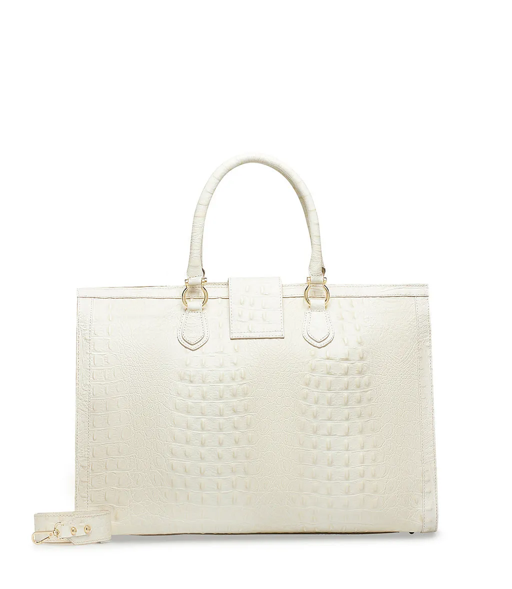 Cream embossed leather tote bag