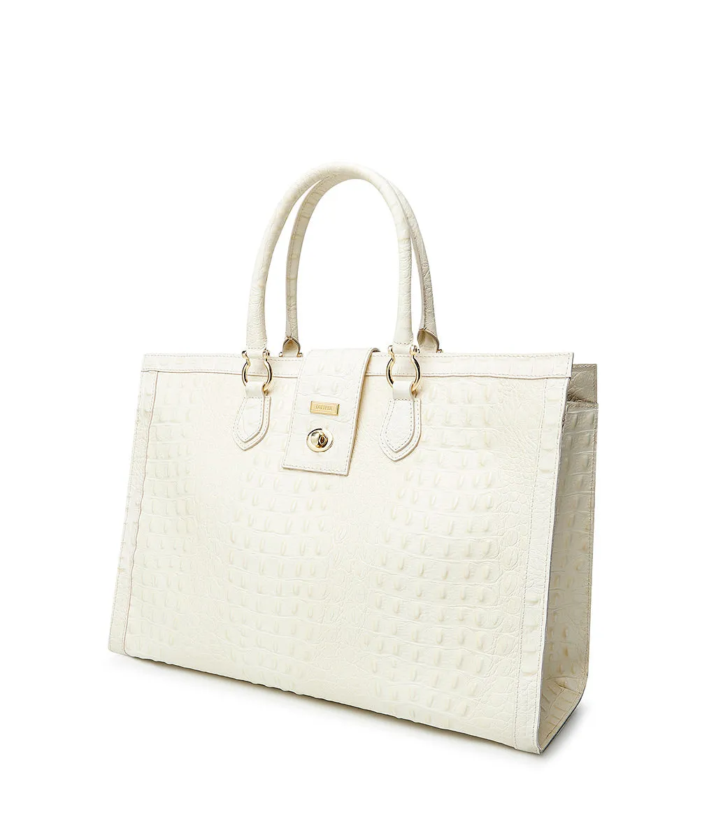 Cream embossed leather tote bag