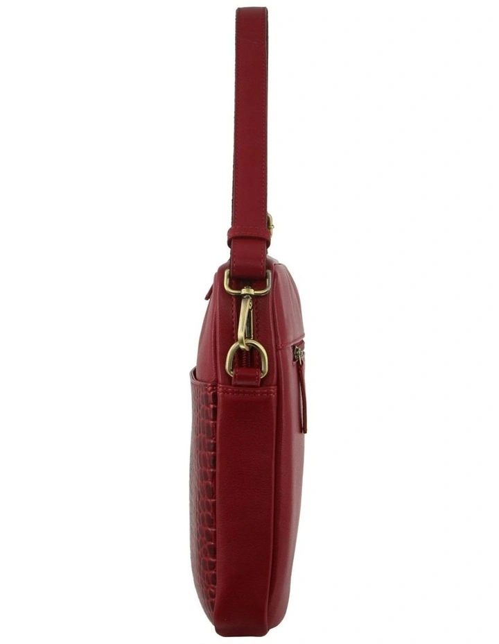 Croc-Embossed Leather Business Computer Bag in Red