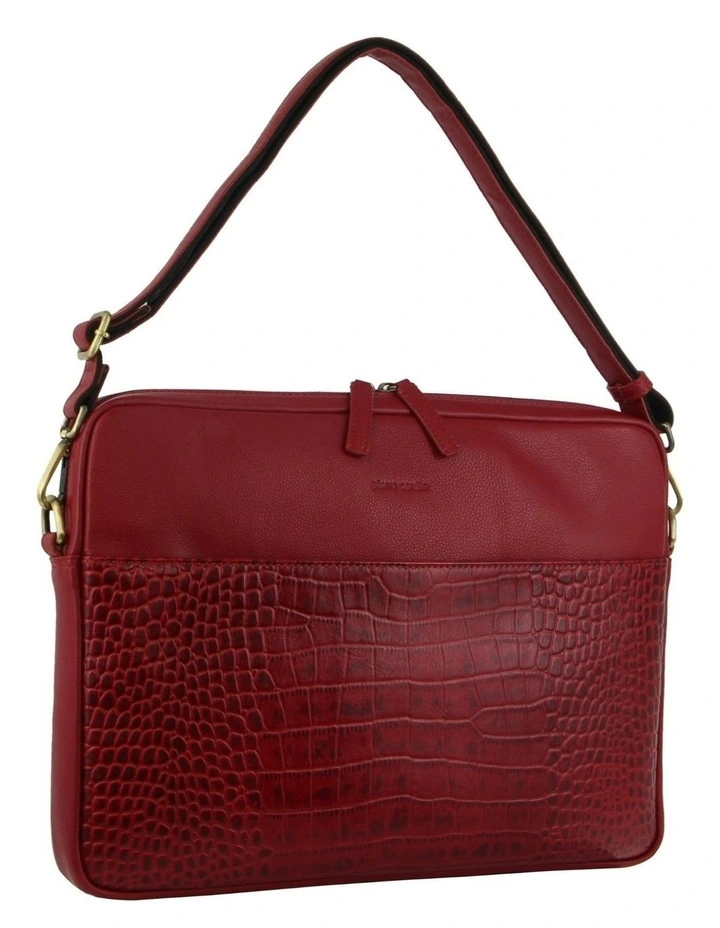 Croc-Embossed Leather Business Computer Bag in Red