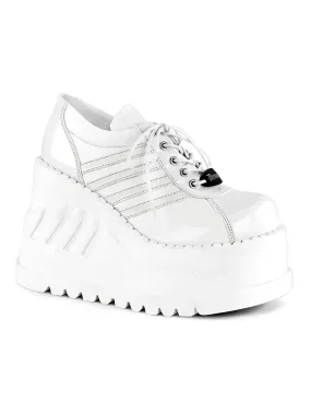 DEMONIA Women's White Lace-Up Platform Sneakers Shoe