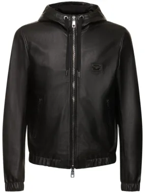 Dolce&Gabbana   Leather hoodie w/logo plaque 