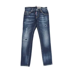 Dsquared2 Medium Blue Stone Wash Jeans With Tears